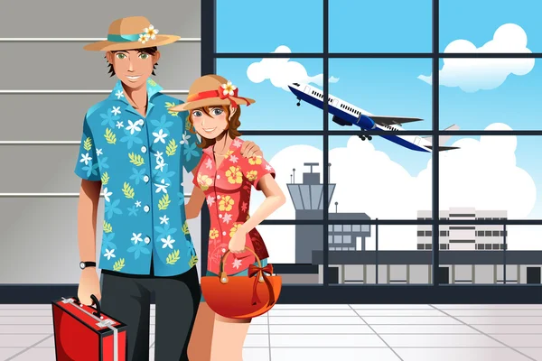 Verano viajando pareja — Vector de stock