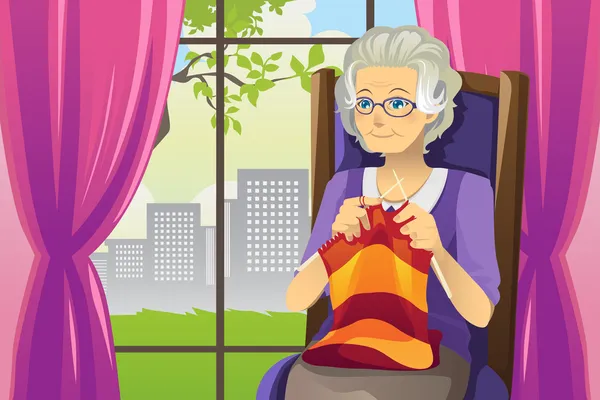 Senior vrouw breien — Stockvector