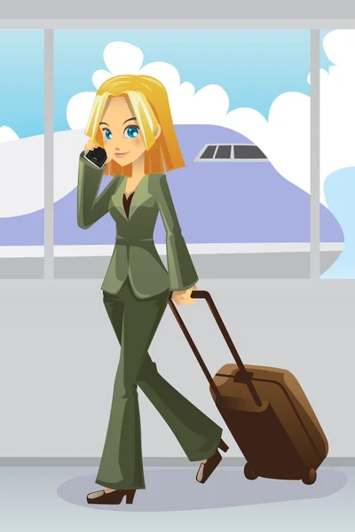 Бізнес-леді в аеропорту — стоковий вектор
