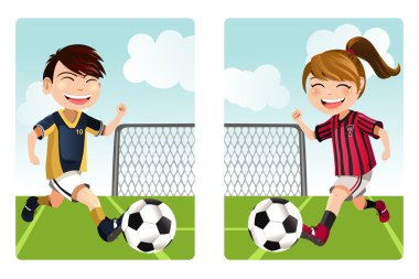 Kids playing soccer clipart