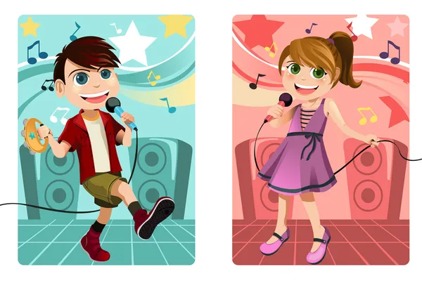 Barnen sjunga karaoke — Stock vektor