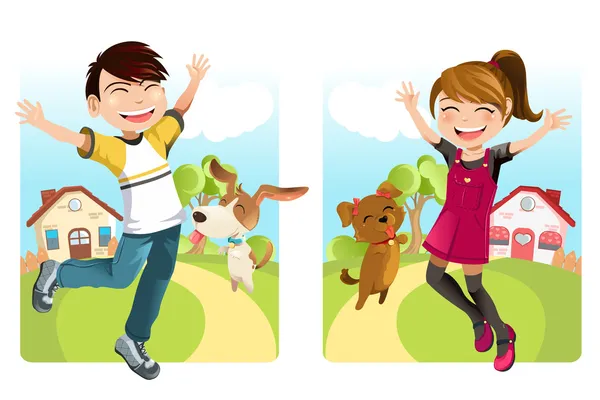 Barn med hund — Stock vektor