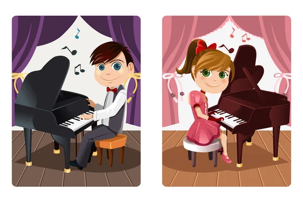 Kids playing piano — Stock Vector