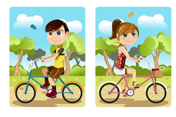 Kids riding bicycle — Stock Vector