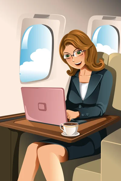Businesswoman in the airplane — Stock Vector