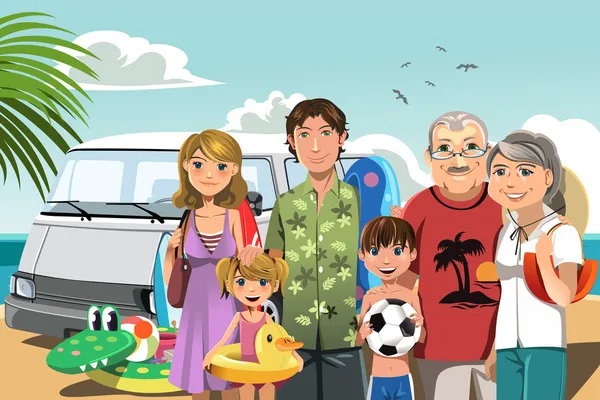 Vacances en famille sur la plage — Image vectorielle