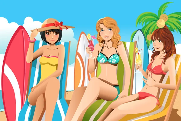 Les femmes sur la plage — Image vectorielle