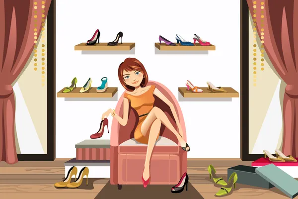 Žena nakupovala boty — Stockový vektor