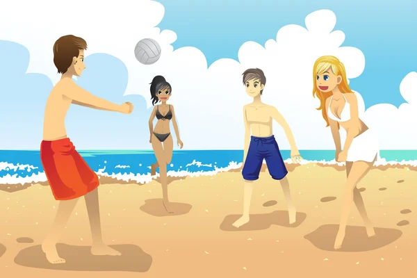 Les jeunes jouent au volley-ball — Image vectorielle