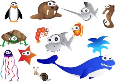 deniz hayvanları, okyanus yaşam vektör çizim
