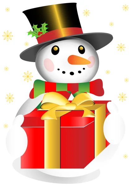 Снеговик с подарком — стоковый вектор