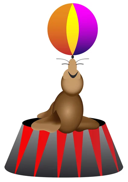 Circus seal with ball — Stock Vector