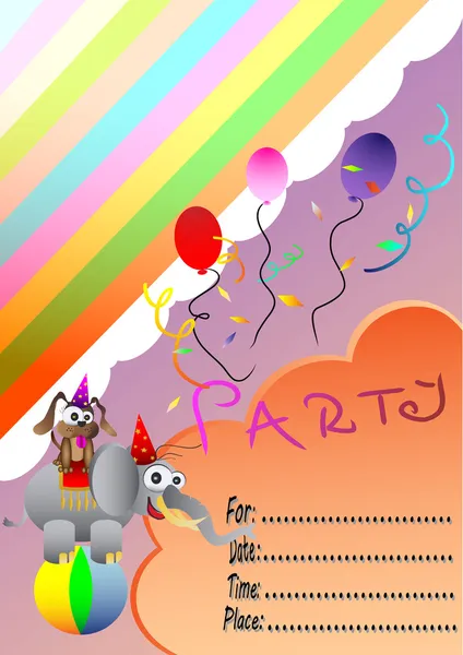 Circus Elephant Birthday Party Invitation Card — Stock Vector