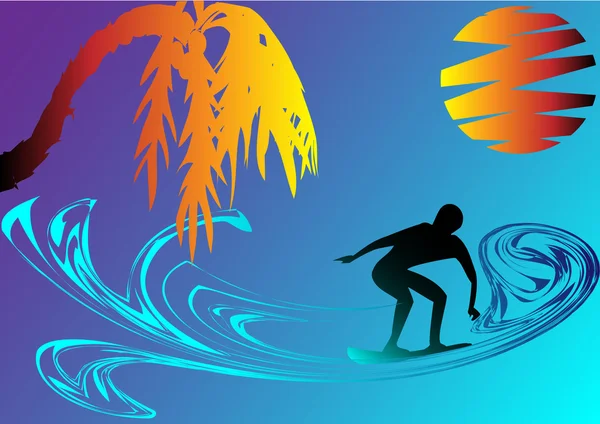Surfista su onde astratte — Vettoriale Stock