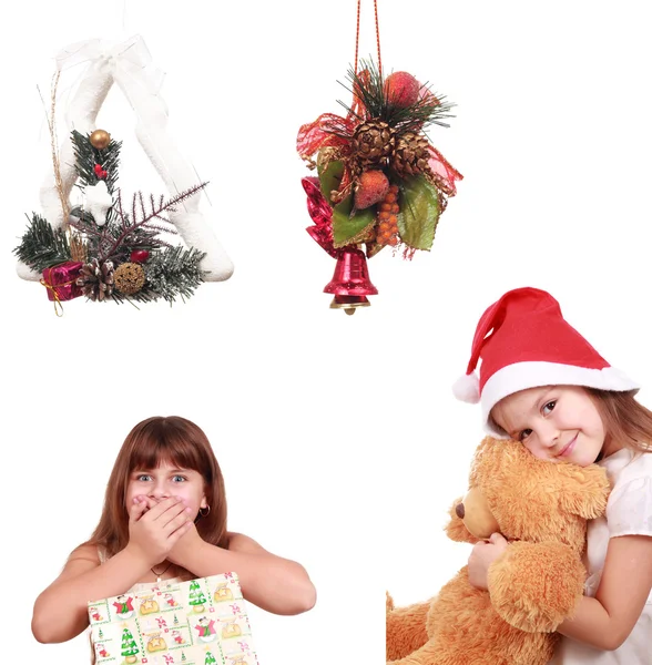 Sada vánoční předměty a děti — Stock fotografie