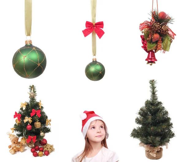 Set von Weihnachtsobjekten und Kind — Stockfoto