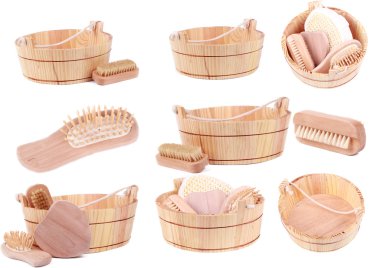 Collage of bath and sauna accessory clipart