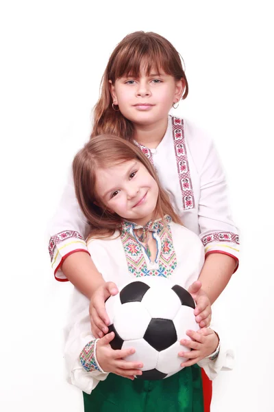 Oekraïense meisjes voetbalfan — Stockfoto