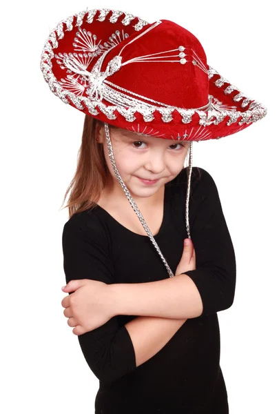 红色牛仔帽的小女孩 — 图库照片
