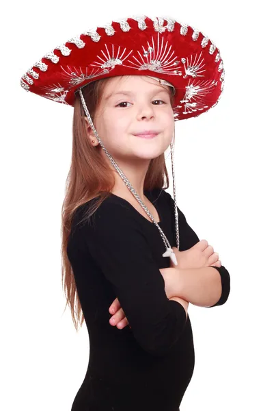 Niña en sombrero mexicano — Foto de Stock