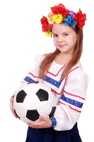 Menina ucraniana com bola de futebol — Fotografia de Stock