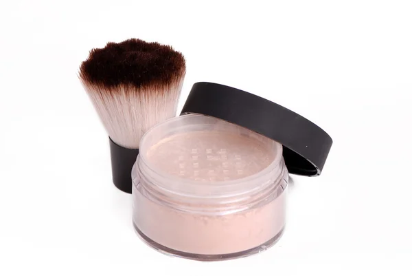 Powder and makeup brush — Stock Photo, Image