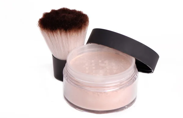 Fluffy makeup brush with powder — Stock Photo, Image