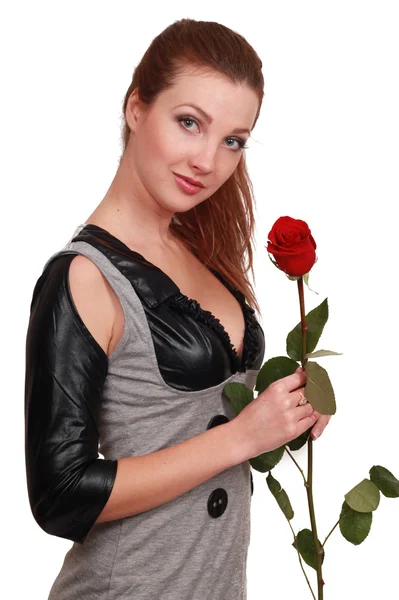 Dívka s červenou růží — Stock fotografie