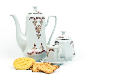 Coffee service and coffee with biscuits clipart