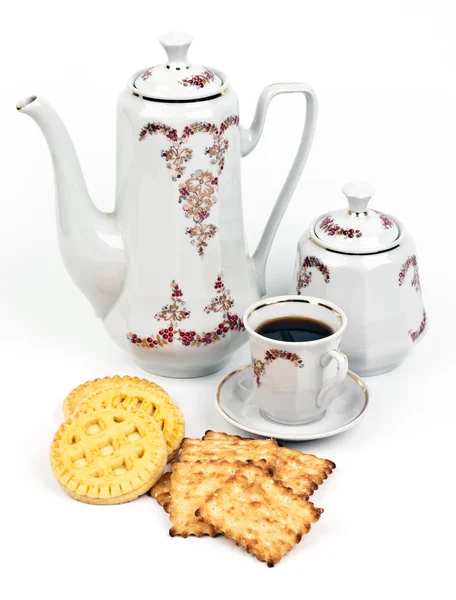 Coffee service and coffee with biscuits — Stock Photo, Image