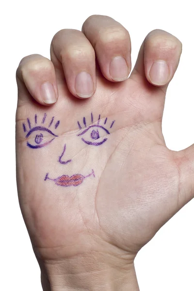 stock image Female hand with painted eyes and lips, isolated