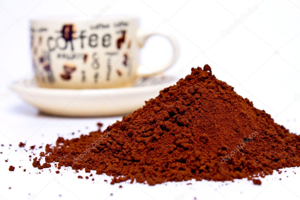 Coffee powder on a white background