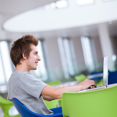 College student using his laptop computer clipart