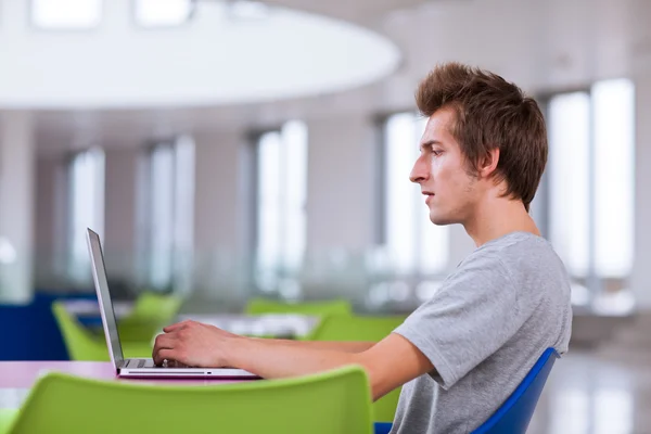 Estudante universitário usando seu computador portátil — Fotografia de Stock