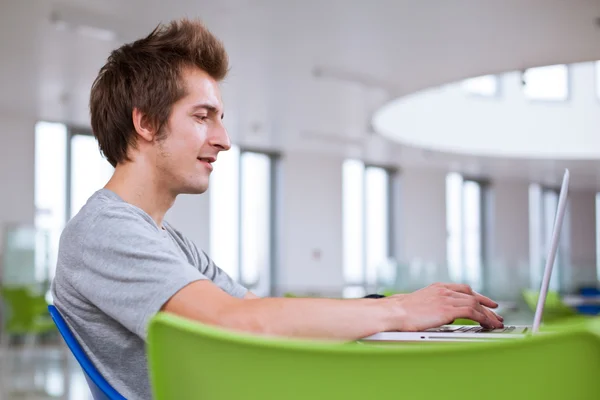 College student using his laptop computer — Stock Photo, Image