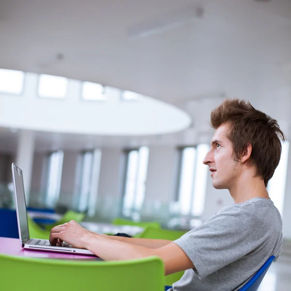 College student met behulp van zijn laptop computer — Stockfoto