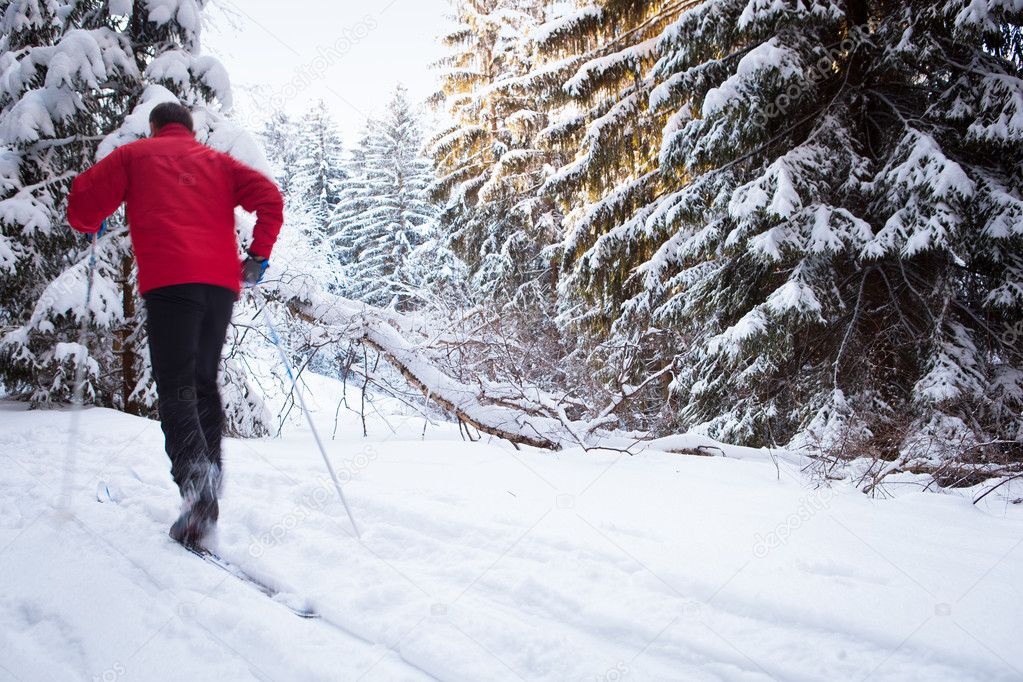 Cross-country skiing: young man cross-country skiing