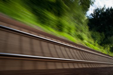 Railroad seen from a fast moving train. clipart