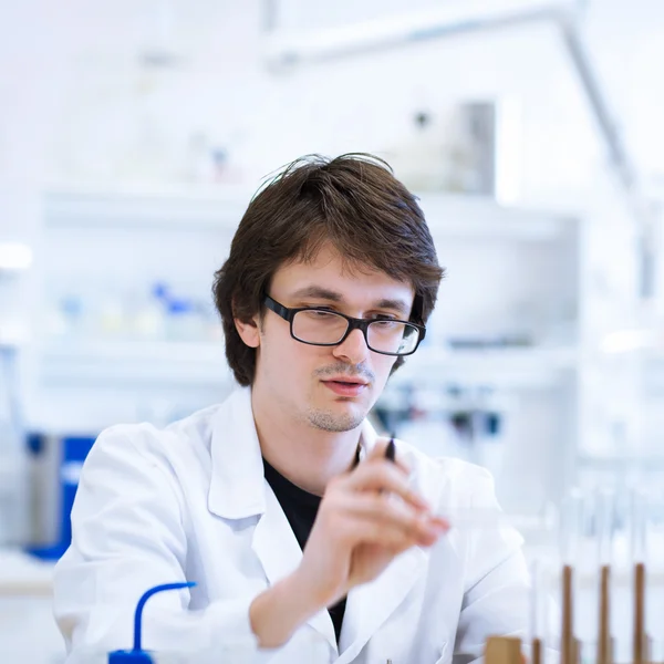 Genç, erkek araştırmacı/kimya öğrenci — Stok fotoğraf