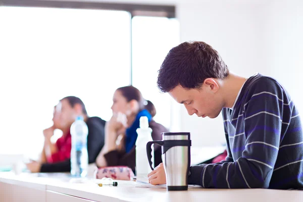 Jonge, knappe mannelijke college student zitten in een klas — Stockfoto