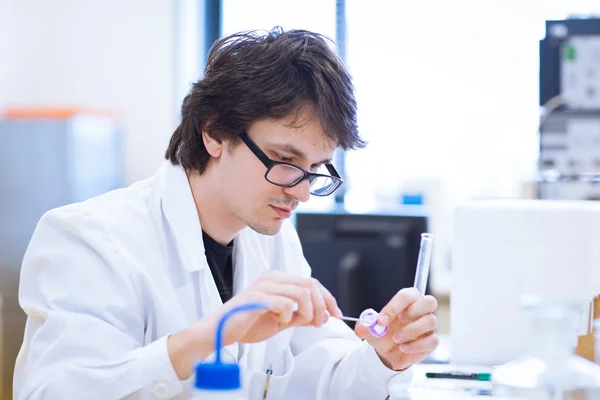 Genç, erkek araştırmacı/kimya öğrenci — Stok fotoğraf