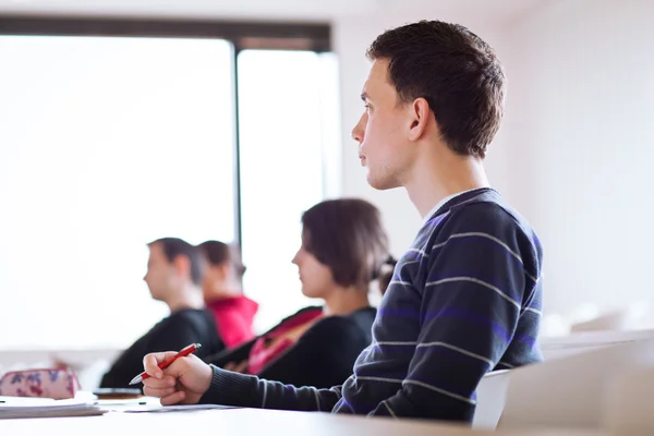 Jonge, knappe mannelijke college student zitten in een klas — Stockfoto
