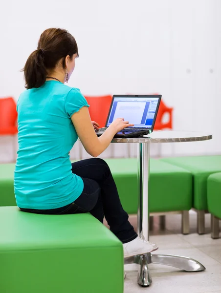 Pretty young female student with laptop — Stock Photo, Image