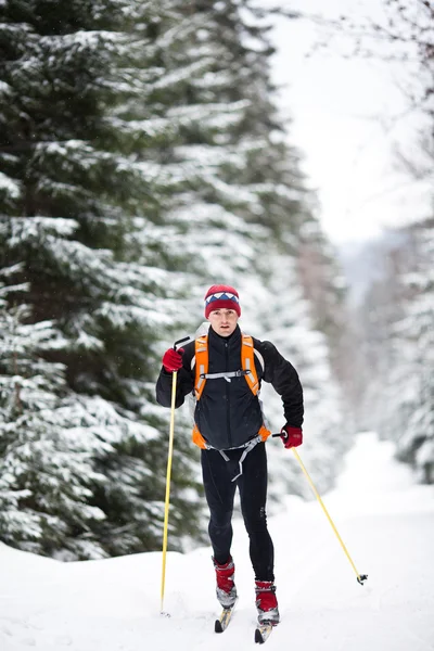 stock image Cross-country skiing: young man cross-country skiing