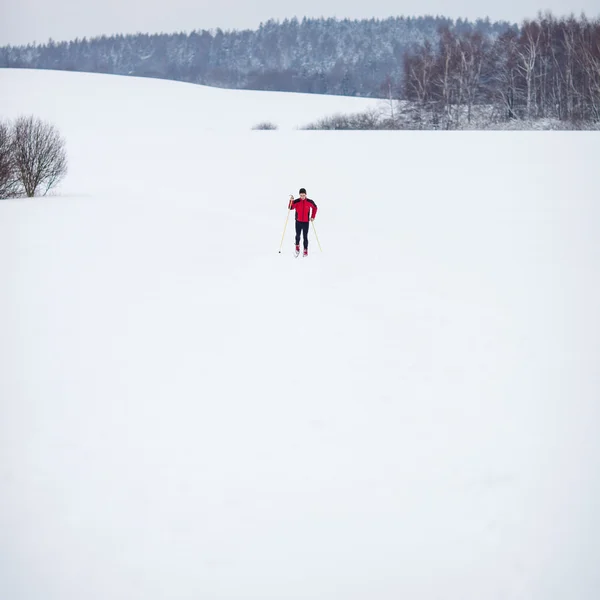 Σκι αντοχής: νεαρός άνδρας χιονοδρομία — Φωτογραφία Αρχείου