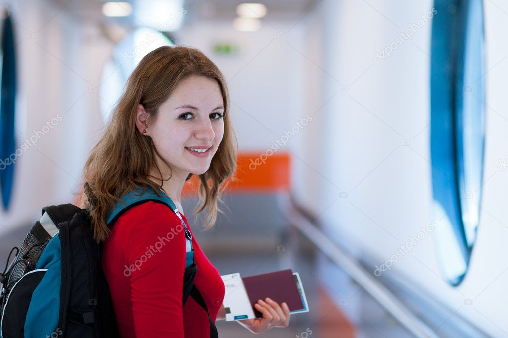 Portrait of a young woman boarding an aircraft