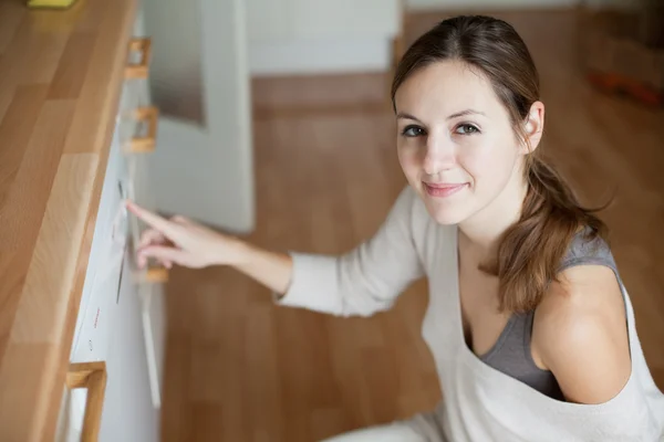 Genç kadın bir bulaşık makinesi kullanma — Stok fotoğraf