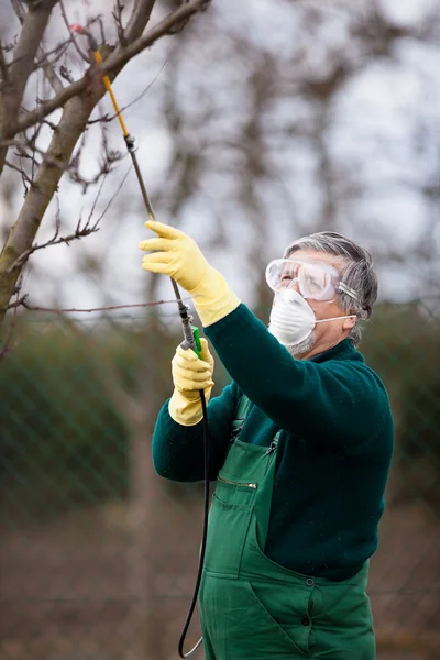 Gebruik van chemische stoffen in de tuin/boomgaard — Stockfoto