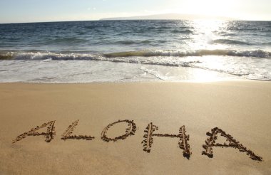 Aloha written in sand clipart