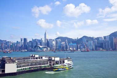 Hong Kong skyline along the seashore clipart